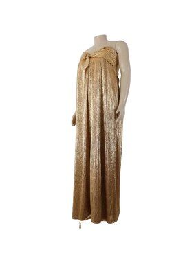 Free People Jumpsuit NEW $300 Sz L Gold Metallic Pockets Strapless Poly Viscose